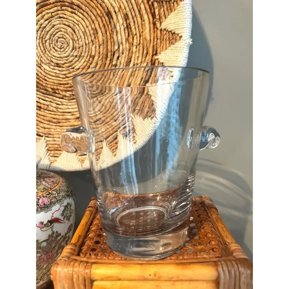 Vintage 2000s Vera Wang Glass Ice Bucket with Scroll Handles, Vase, Wine Chiller